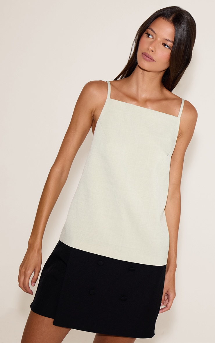 Sage Green Structured Woven Back Strap Detail Cami Top image 4