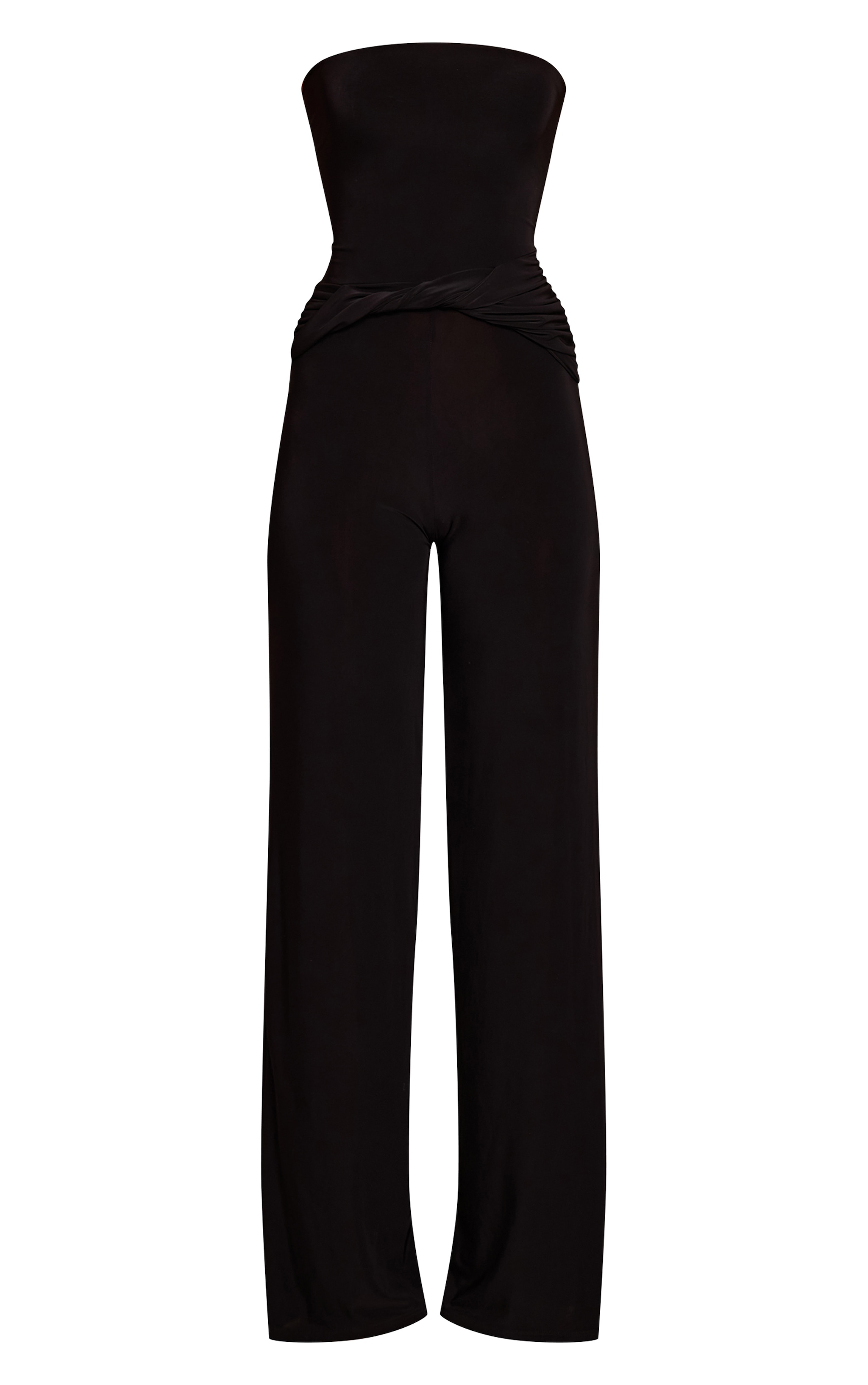 Black Slinky Bandeau Wrap Twist Straight Leg Jumpsuit image 5