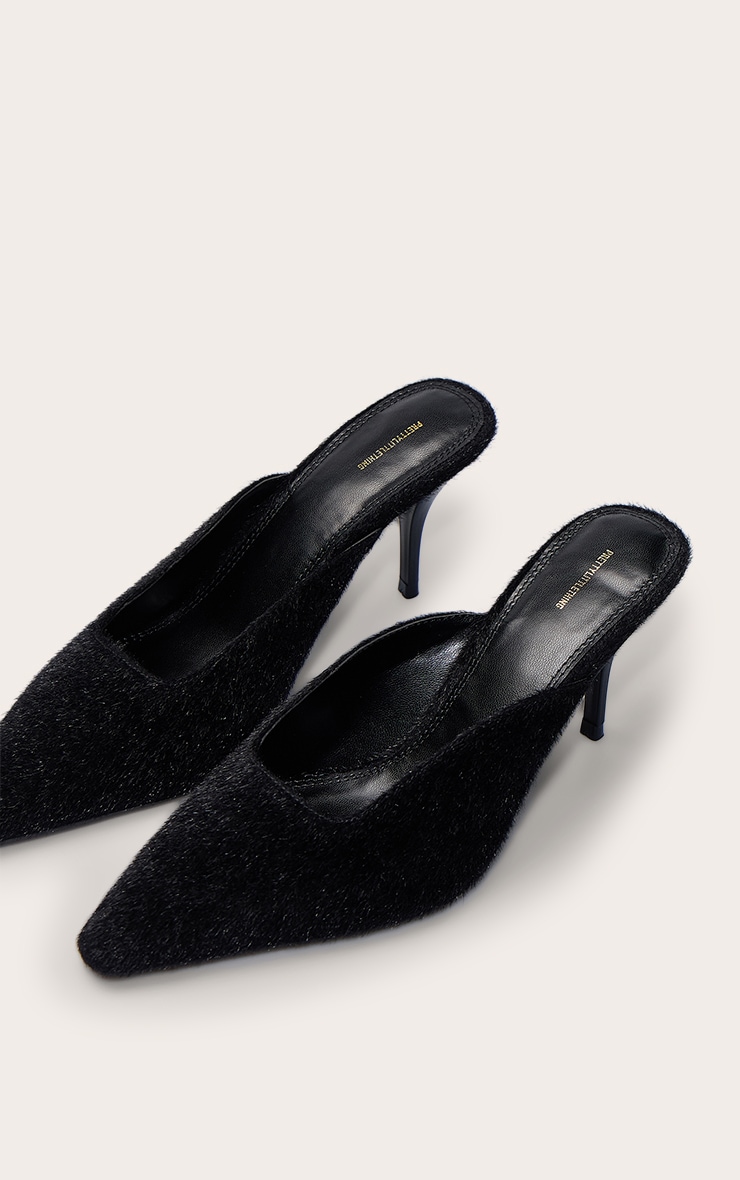 Black Pony Hair Squared Chiseled Toe Court Mules image 5