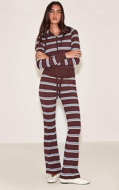 Dark Brown Stripe Low Rise Skinny Flare Pants