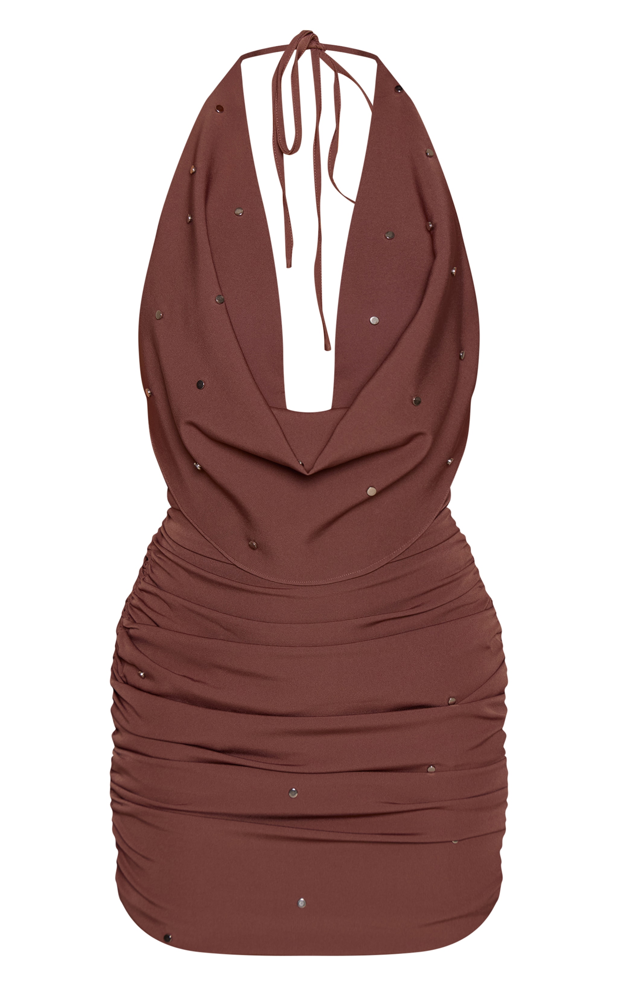 Mocha Woven Cowl Neck Stud Mini Dress image 5