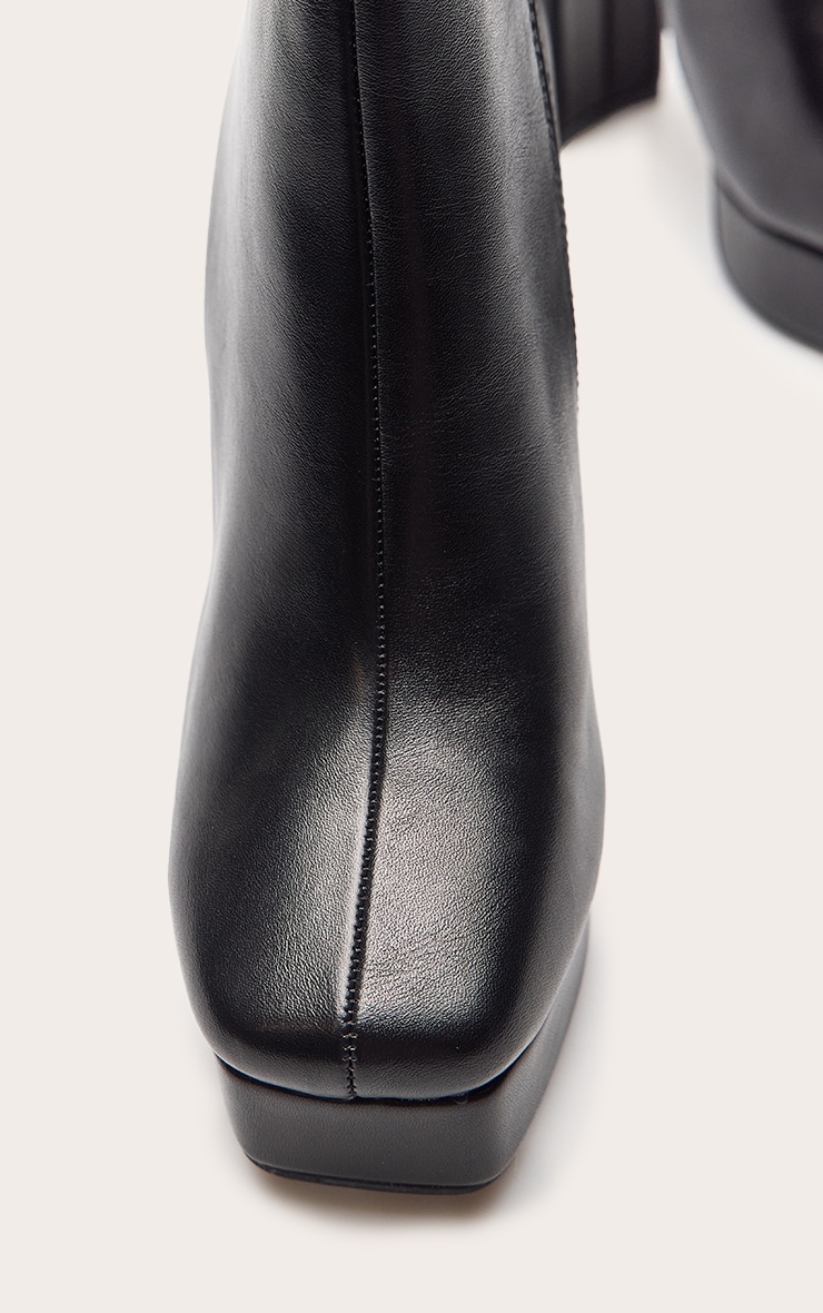 Black Faux Leather Platform Block Heeled Ankle Boots image 5