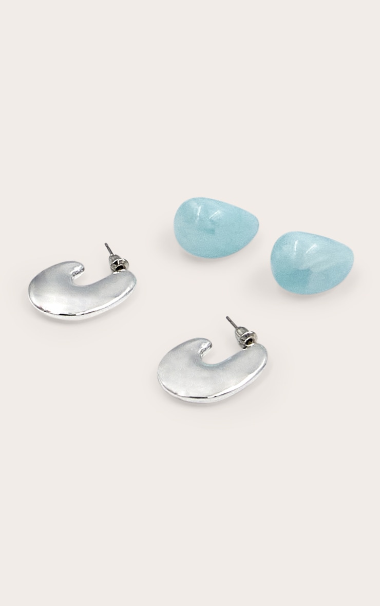 Turquoise Chunky Flat Hoop with Teardrop Multi-Pack image 3