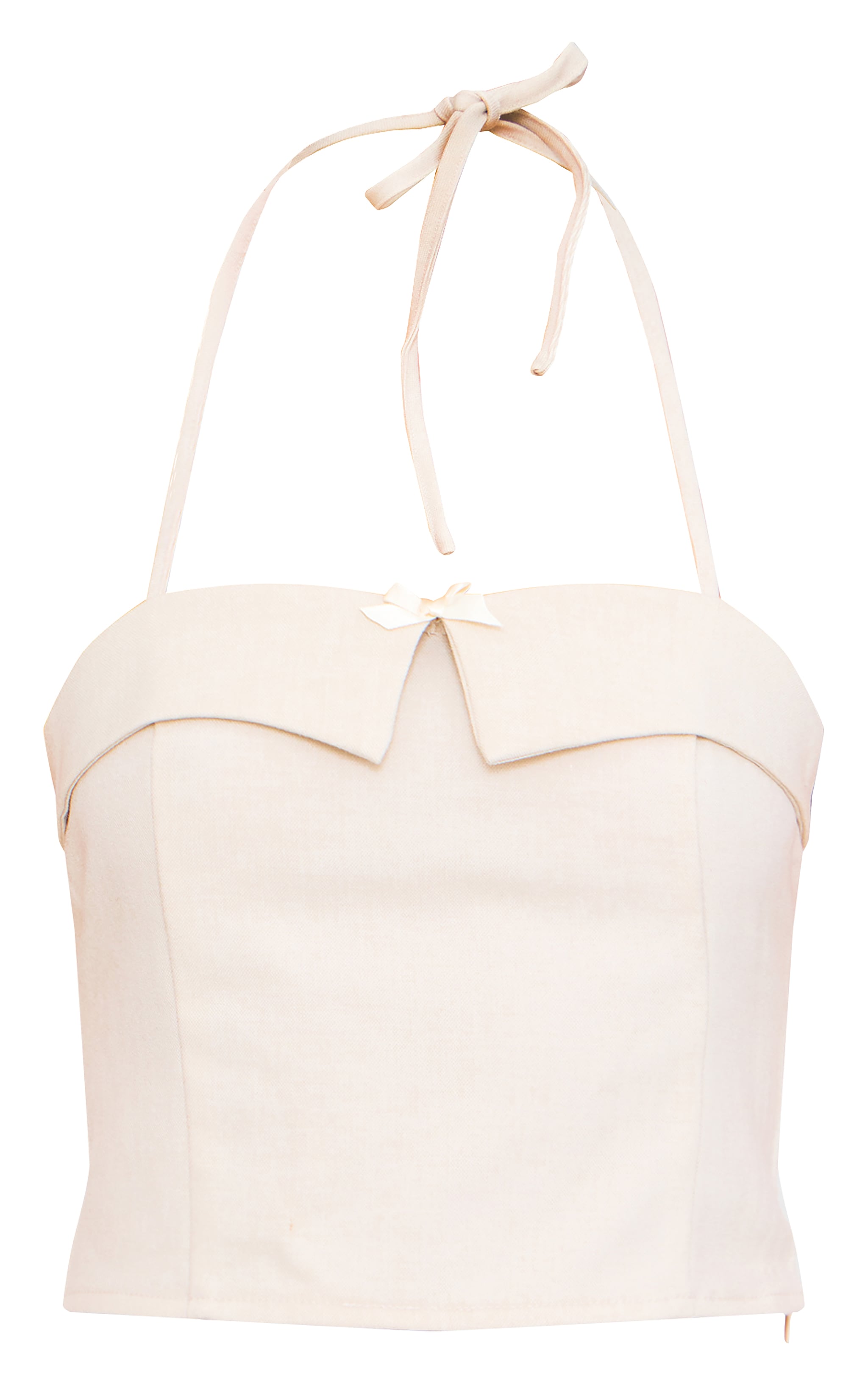 Cream Bow Detail Tie Neck Halterneck Crop Top image 5