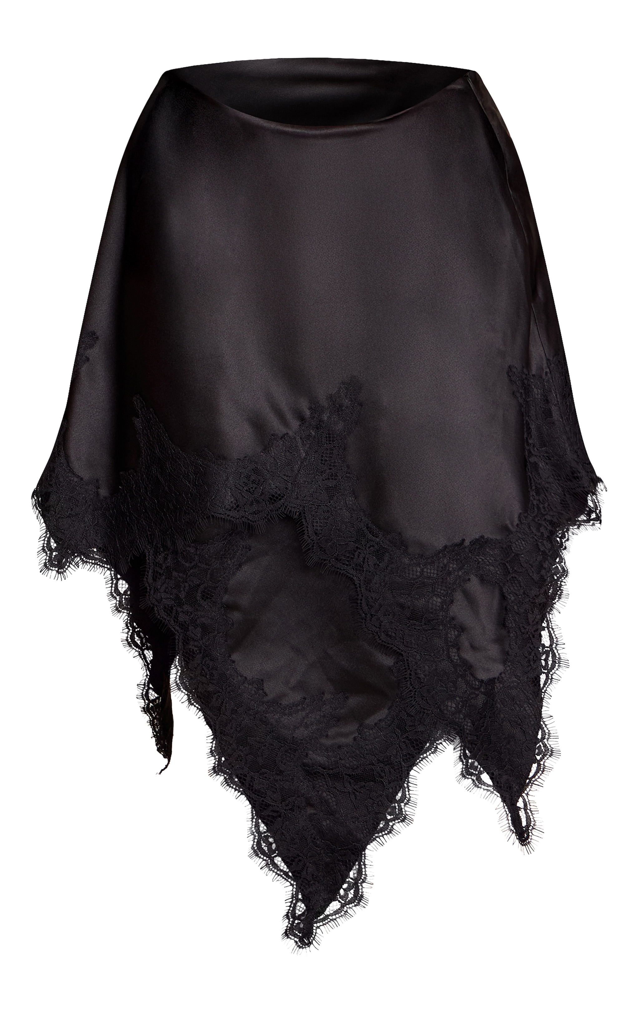 Black Satin Lace Asymmetric Hanky Hem Skirt image 5