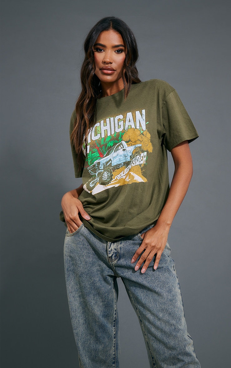 Khaki Michigan Print T Shirt image 1