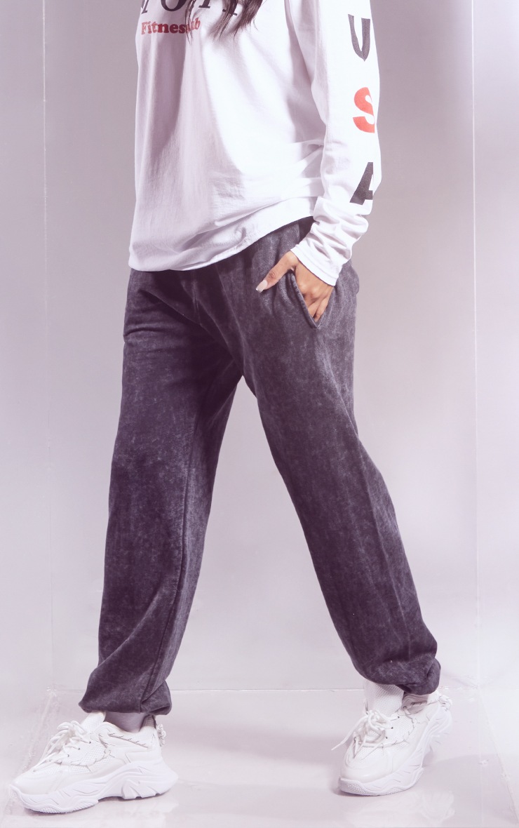 Black Acid Wash Cuffed High Waist Joggers | PrettyLittleThing