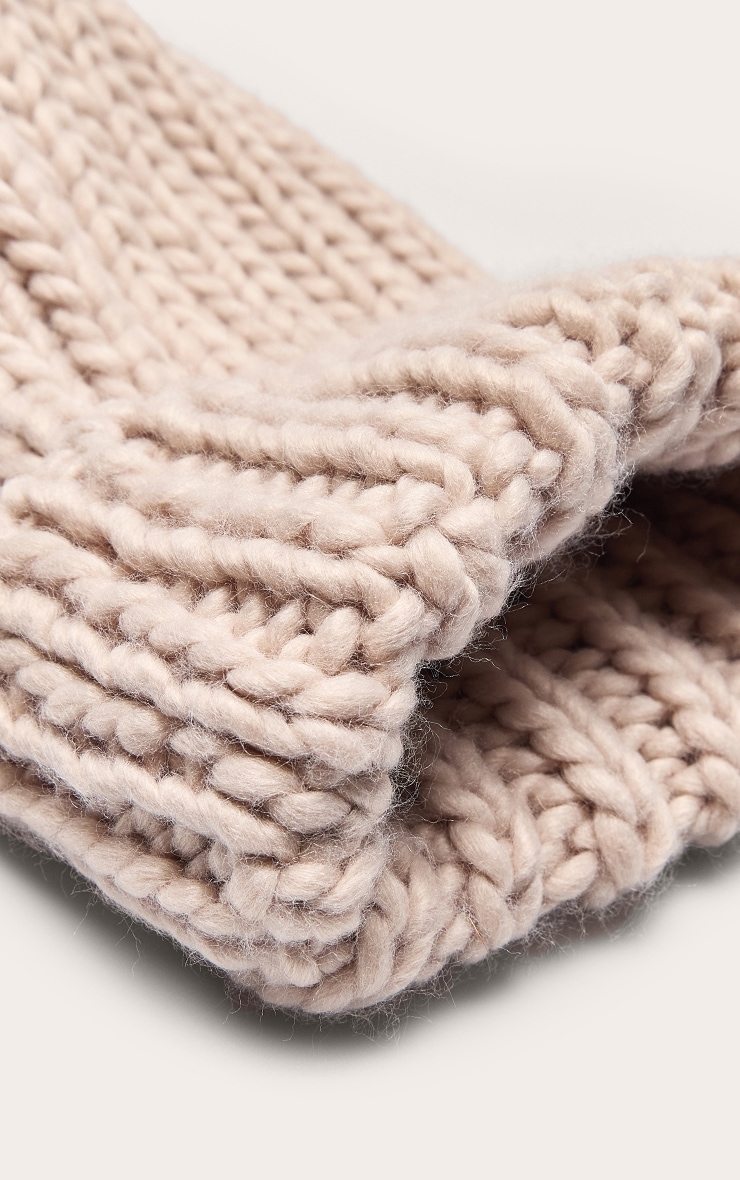 Oatmeal Cable Knit Fold Over Beanie image 3