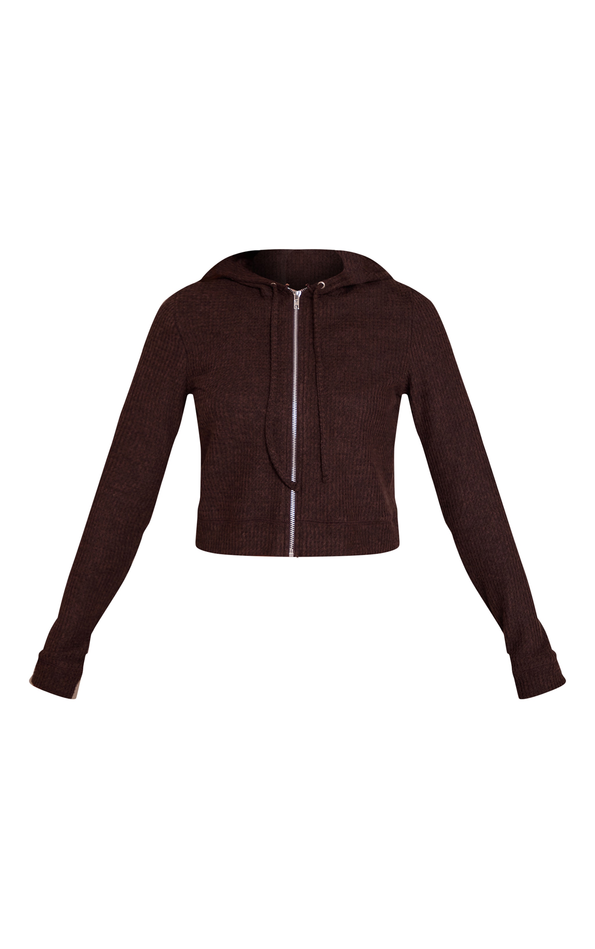 Chocolate Brushed Waffle Rib Zip Up Top image 5