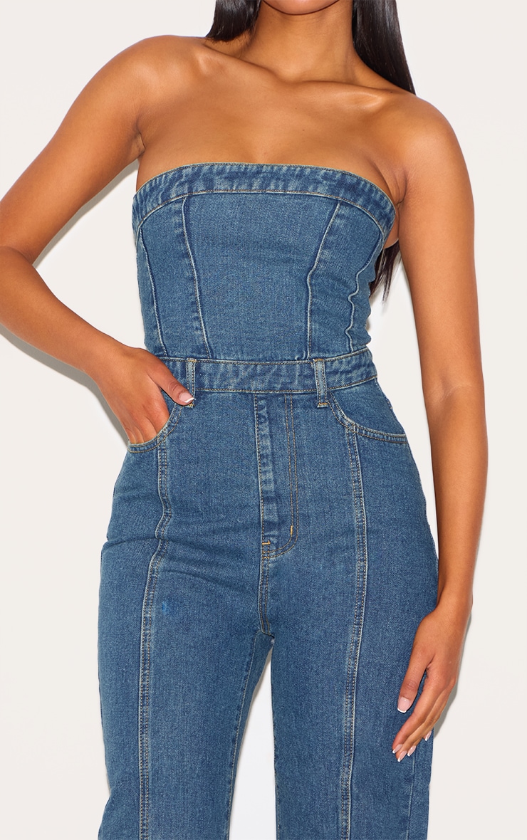 Tall Combinaison droite en jean indigo vintage délavé style bustier image 4