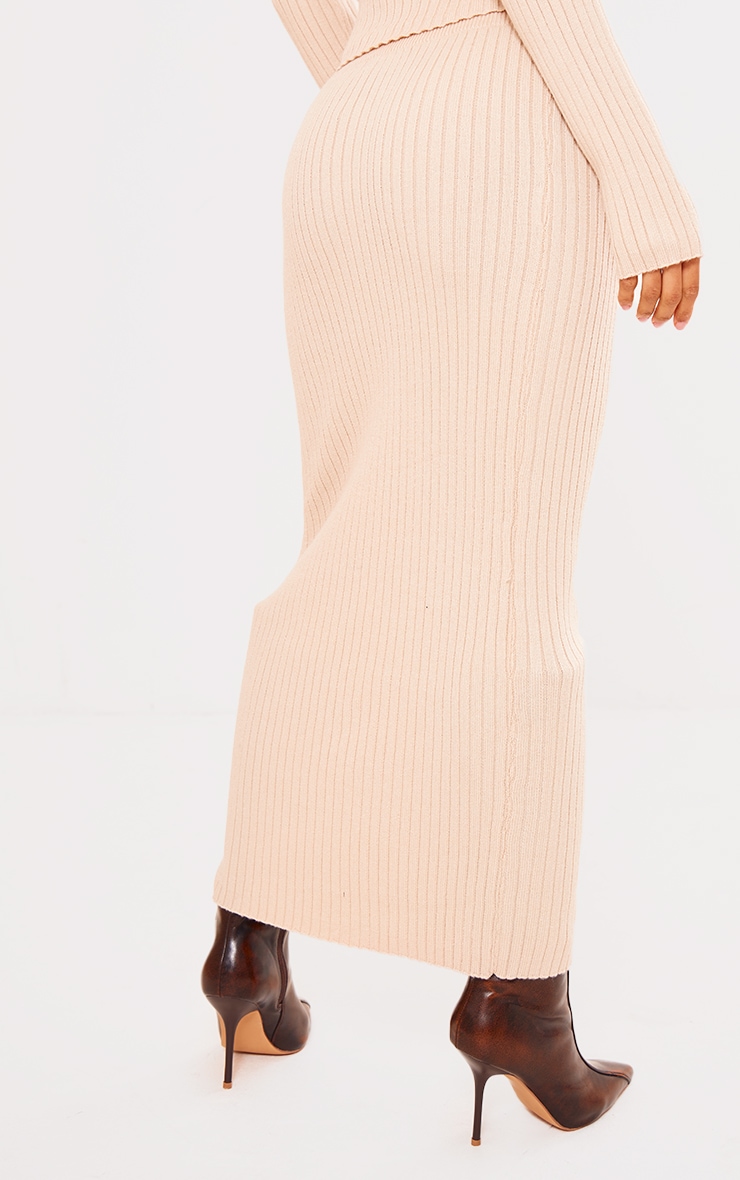 Oatmeal Soft Rib Maxi Knit Skirt image 3