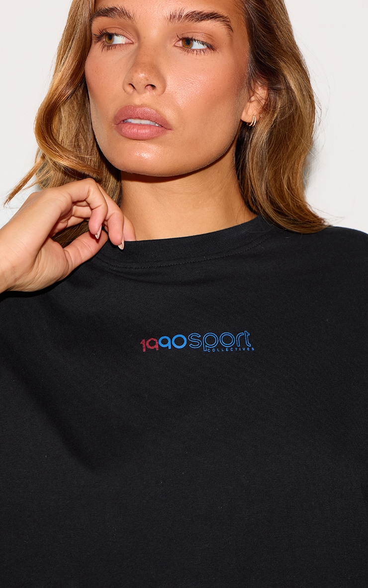 Black Sport Collective Printed Boxy Oversized T Shirt image 4