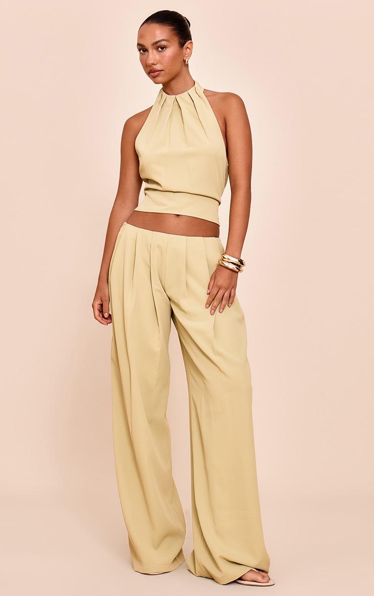 Sage Woven Pleated High Neck Long Top image 3