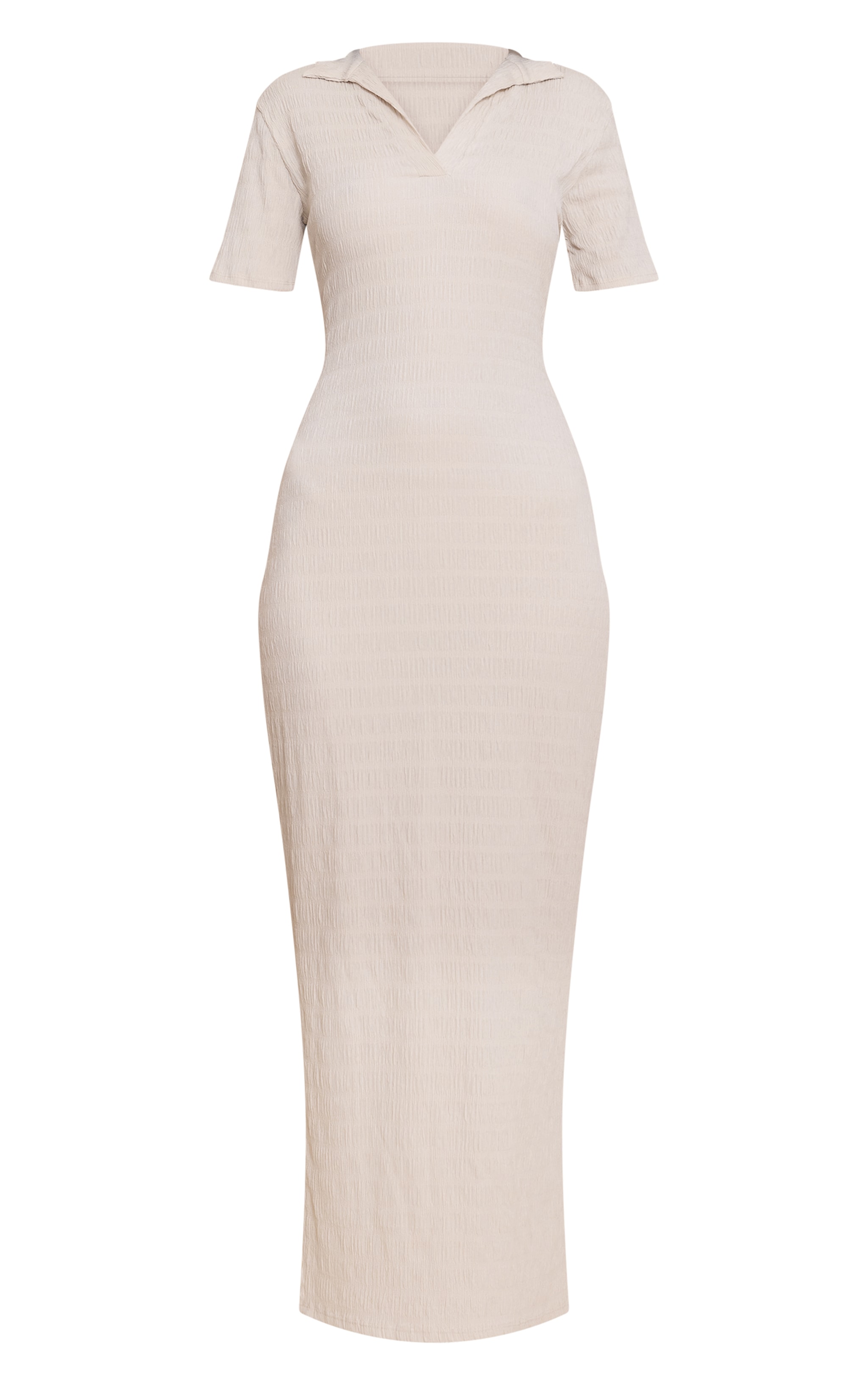 Cream Textured Cap Sleeve Collar Maxi Dress image 5