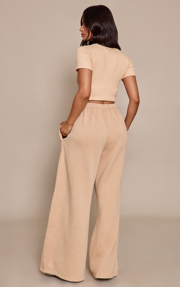  Petite Beige Oversized Wide Leg Washed Track Pants image 3