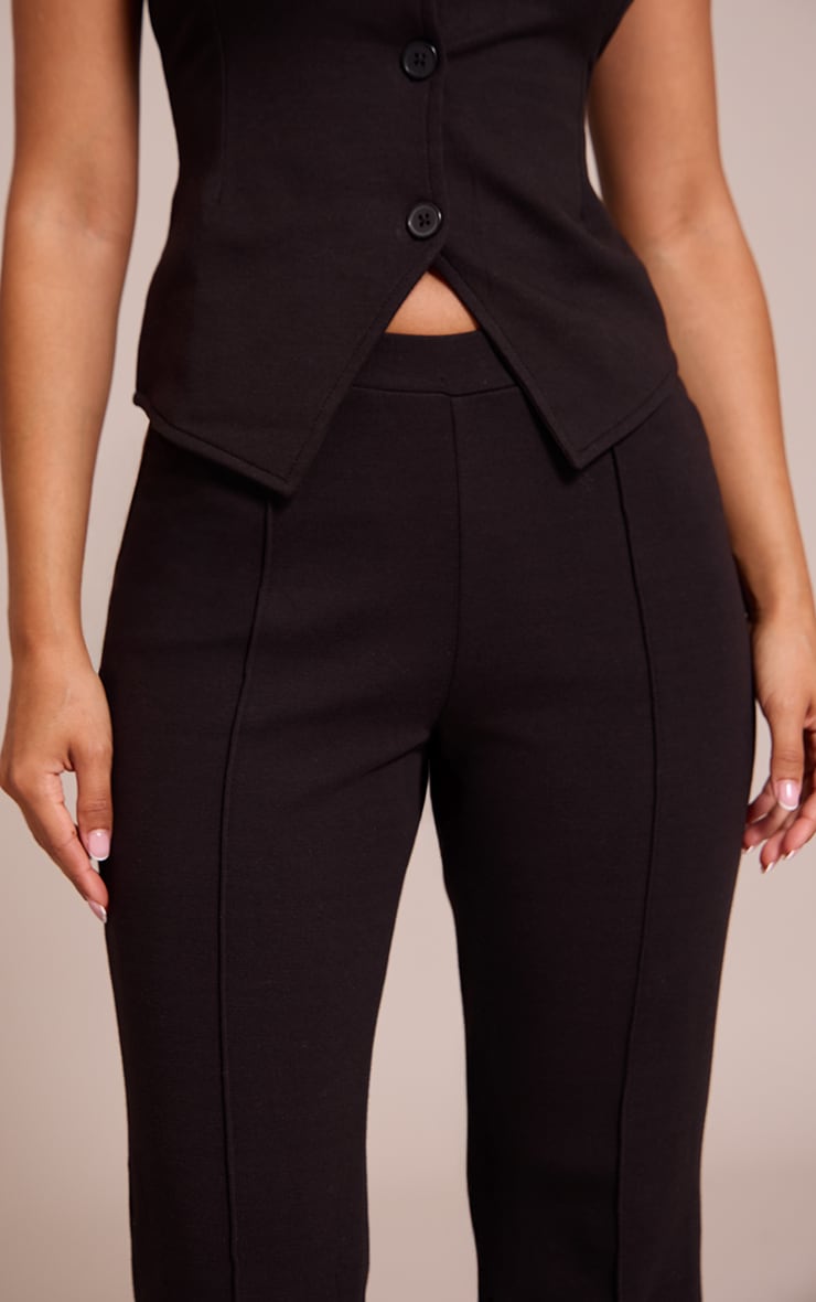 Petite Black Interlock Seam Detail Flare Pants image 4