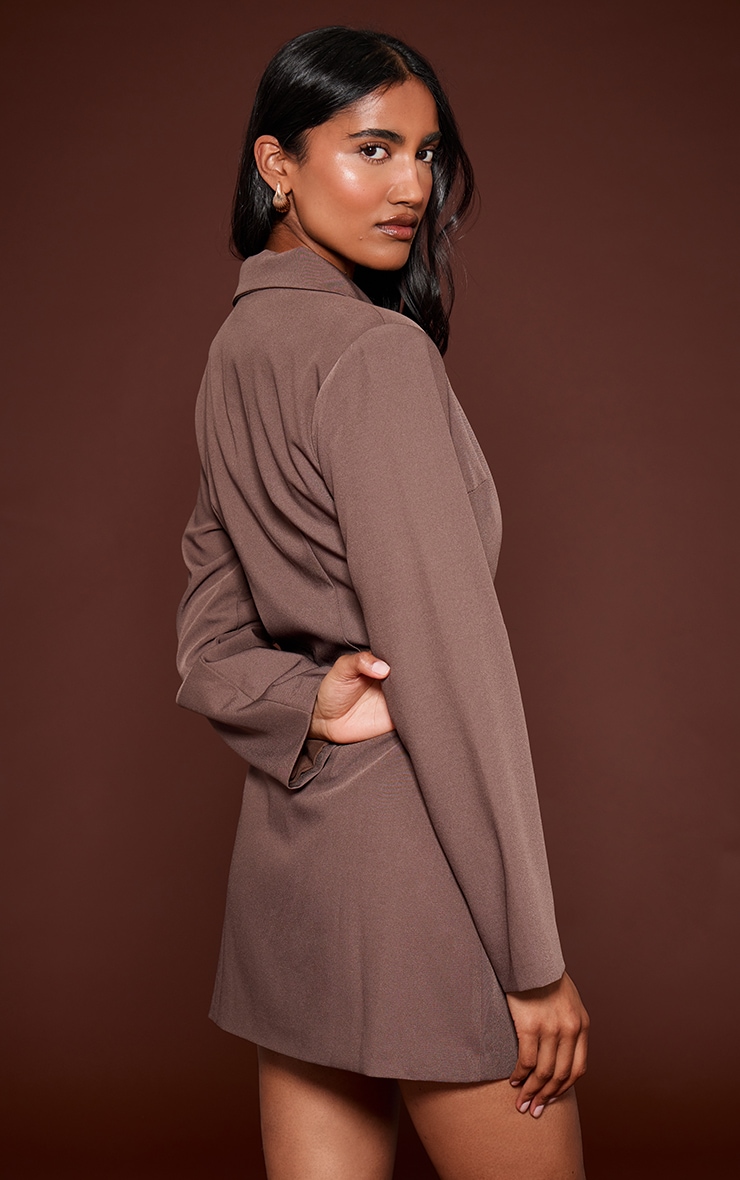Chocolate Woven Tortoise Button Blazer Dress image 2