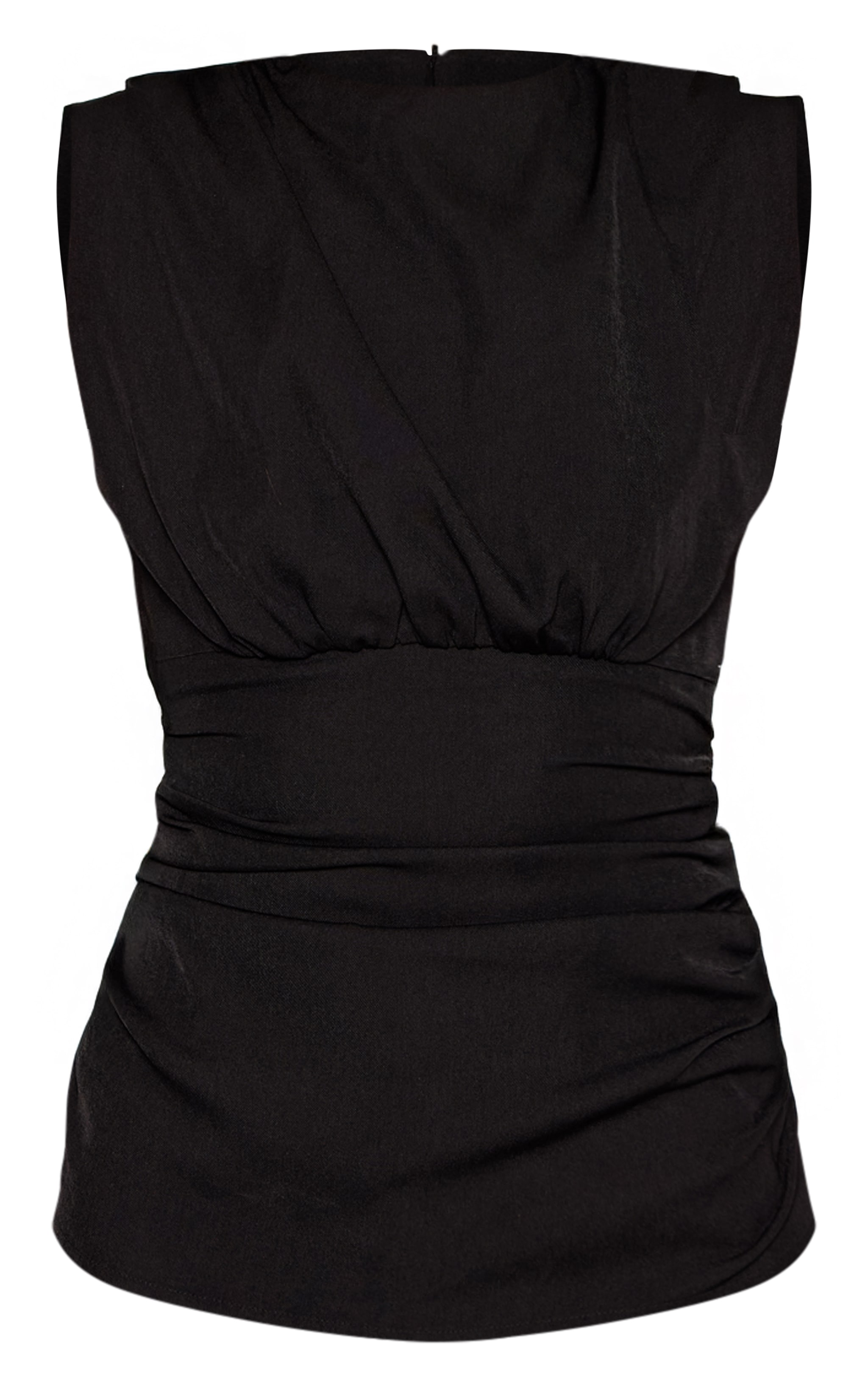 Black Woven Shoulder Padded Cinched Top image 5
