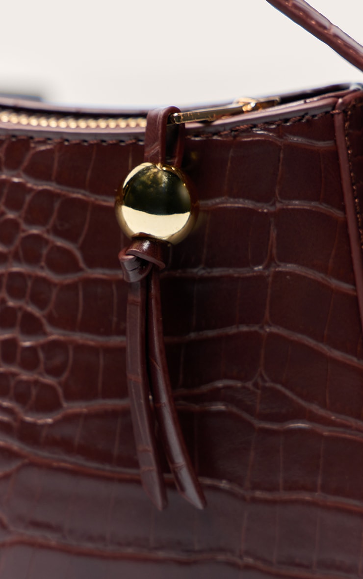 Chocolate Croc Curved Beaded Shoulder Bag image 4
