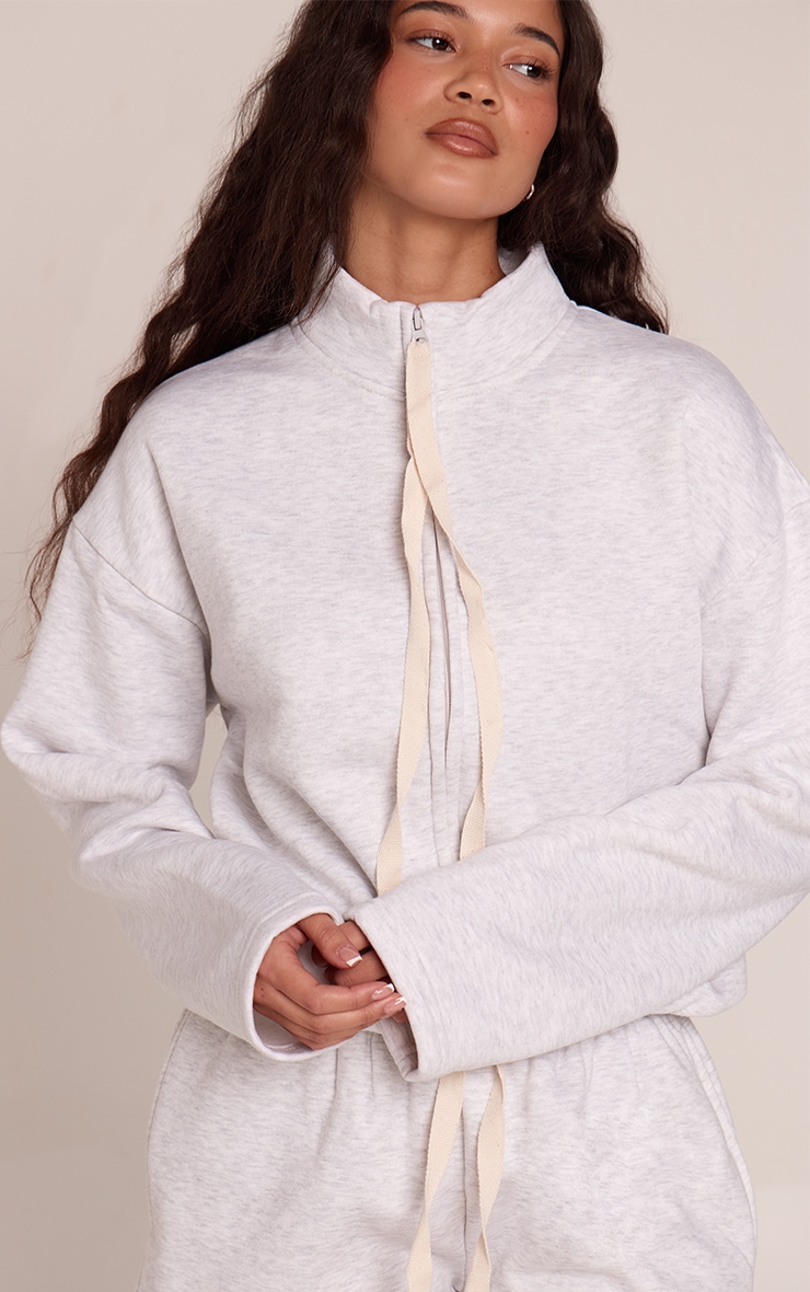 Ash Grey Contrast Drawcord Funnel Neck Sweatshirt image 4