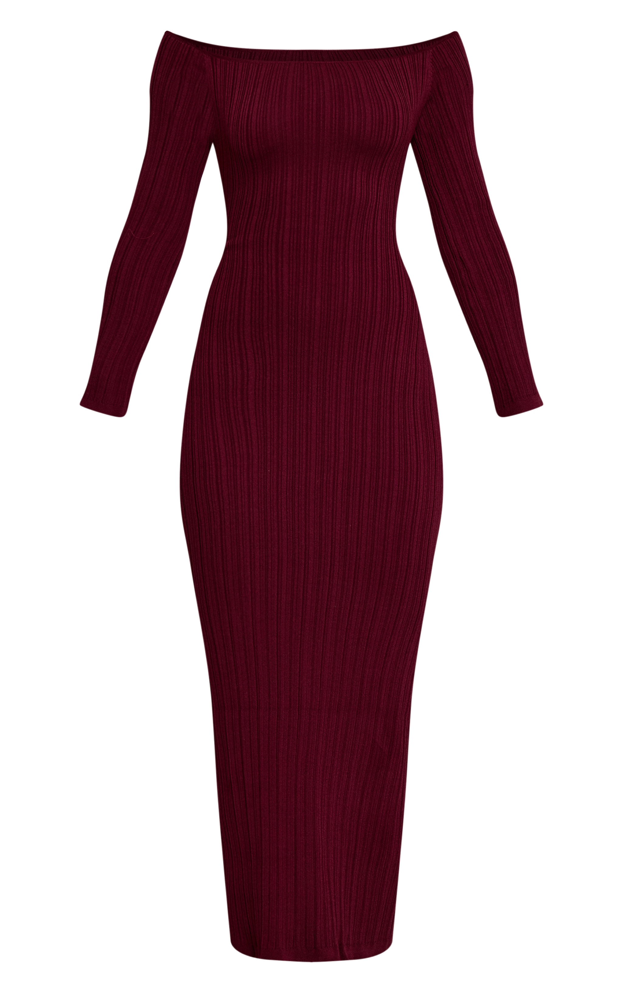 Burgundy Fine Knit Off the Shoulder Maxi Dress image 5