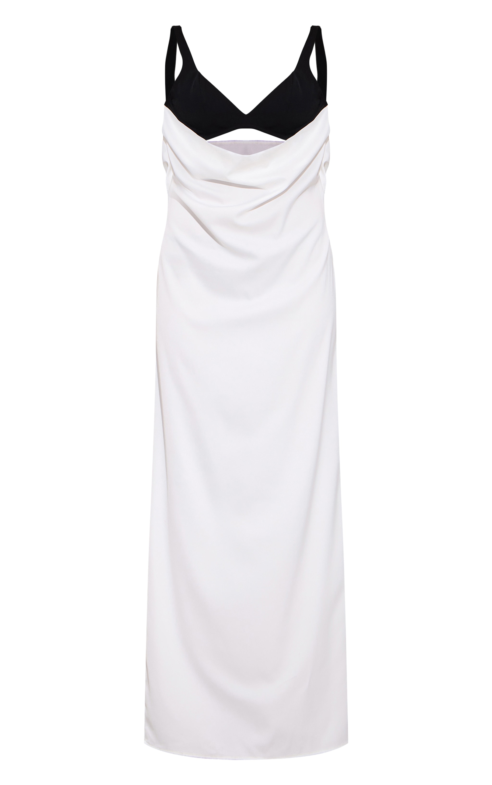 Robe longue noire et blanche à bretelles fines et armatures image 5