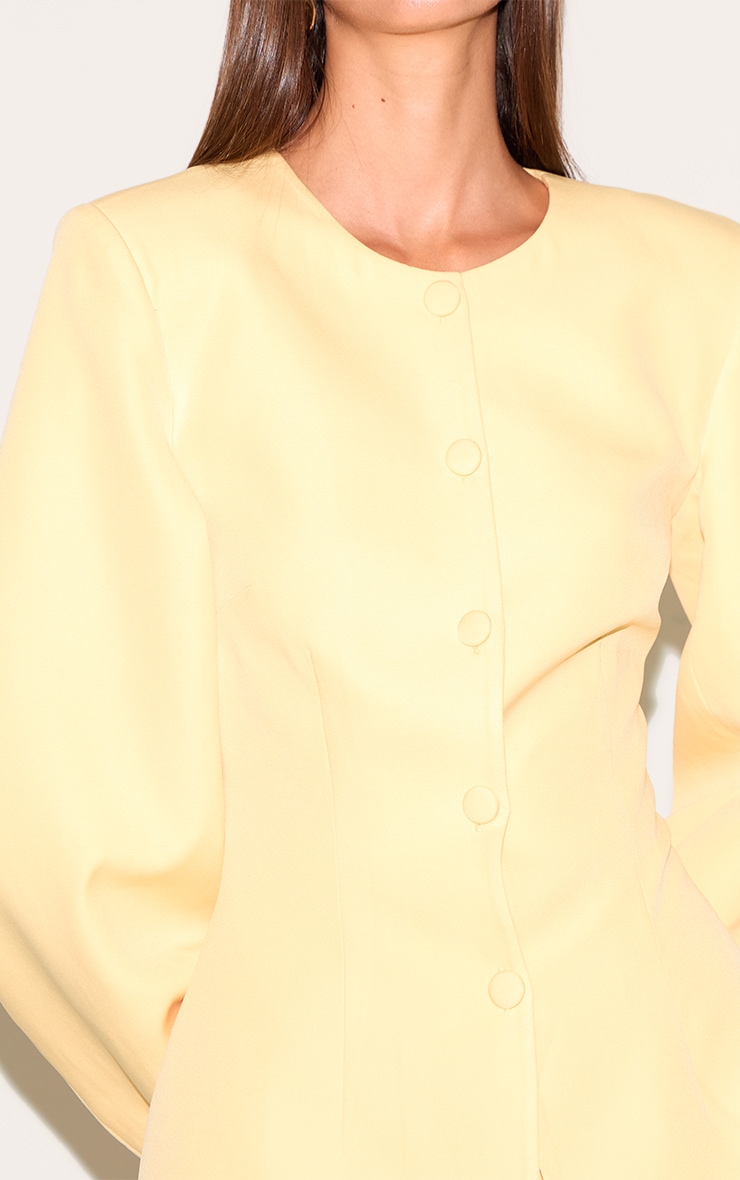 Lemon Woven Cinched Waist Cocoon Sleeve Button Up Blazer image 4