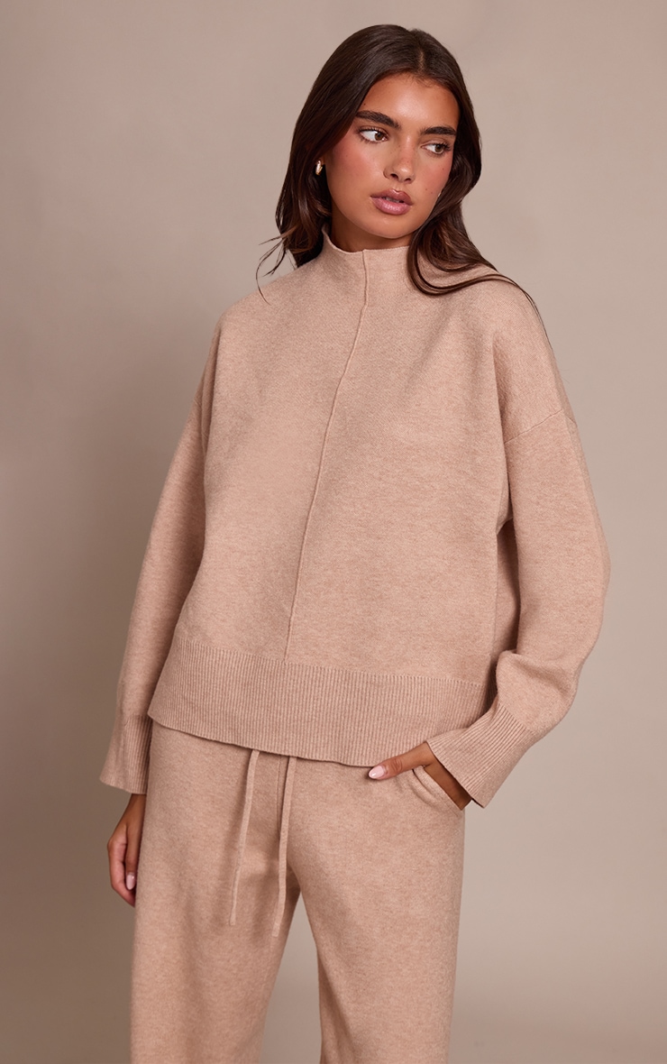 Pull oversize en maille tricot avoine à coutures image 1