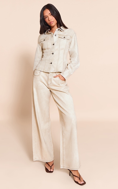 Jean large gris pierre délavé à taille mi-haute