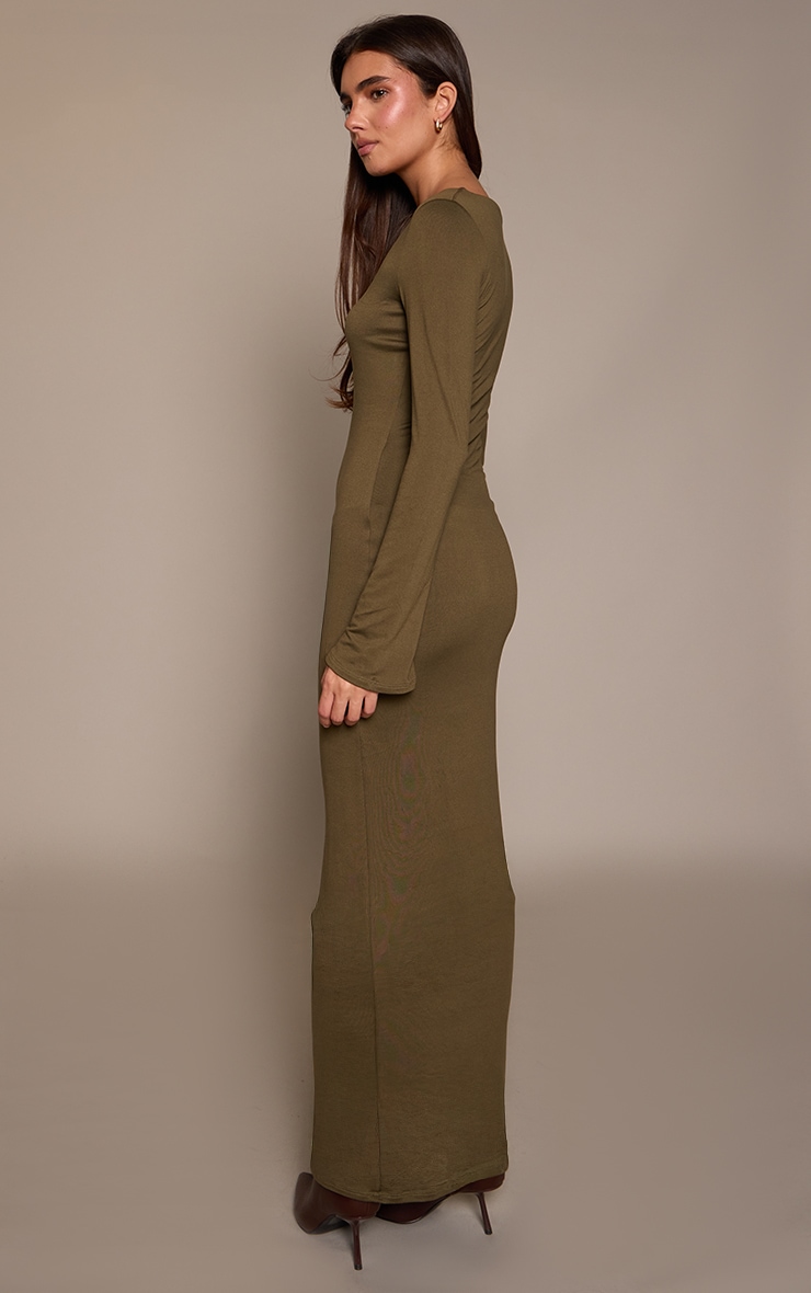 Dark Khaki Soft Touch Jersey Long Sleeve Maxi Dress image 2