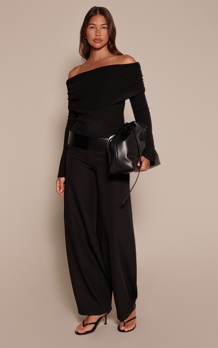 Black Foldover Bardot Knitted Sweater  image 3