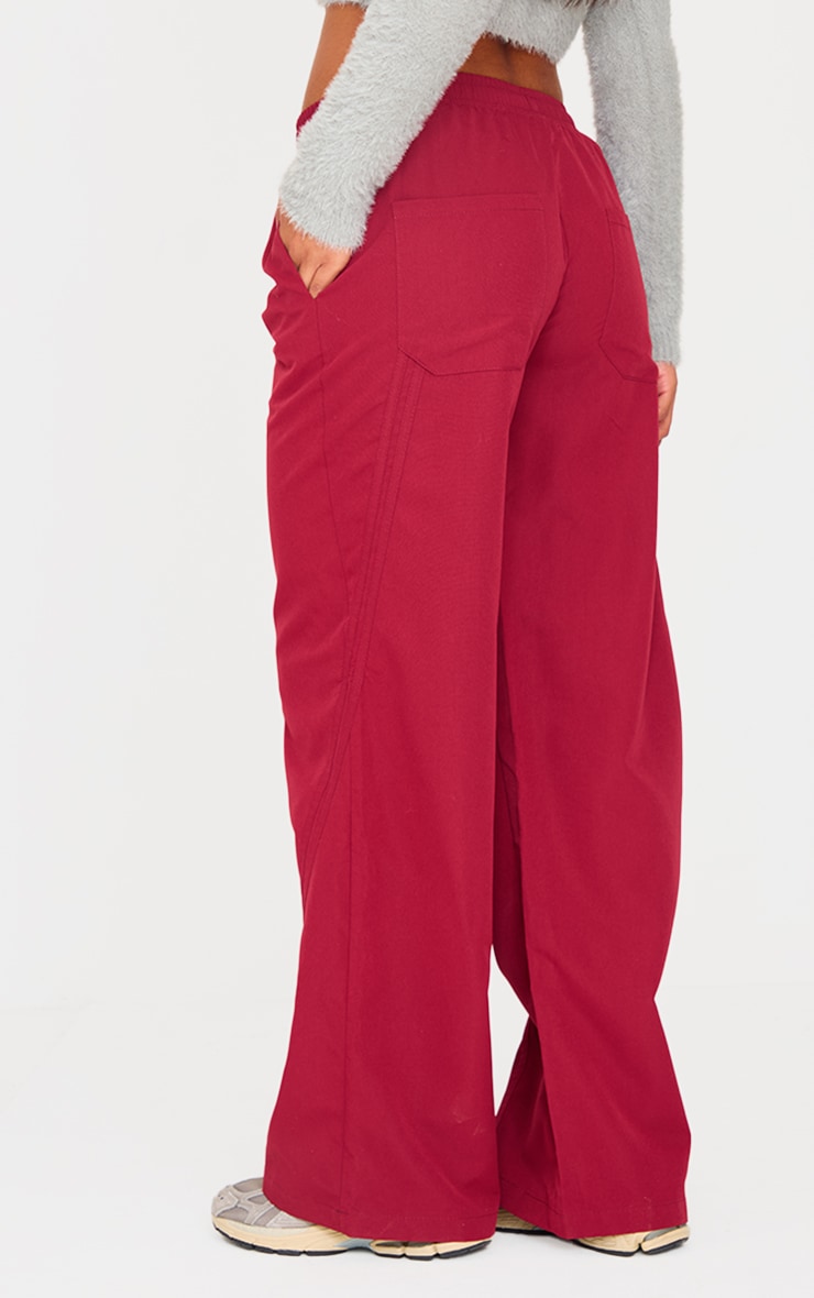 Burgundy Asymmetric Side Stripe Detail Track Pants image 3