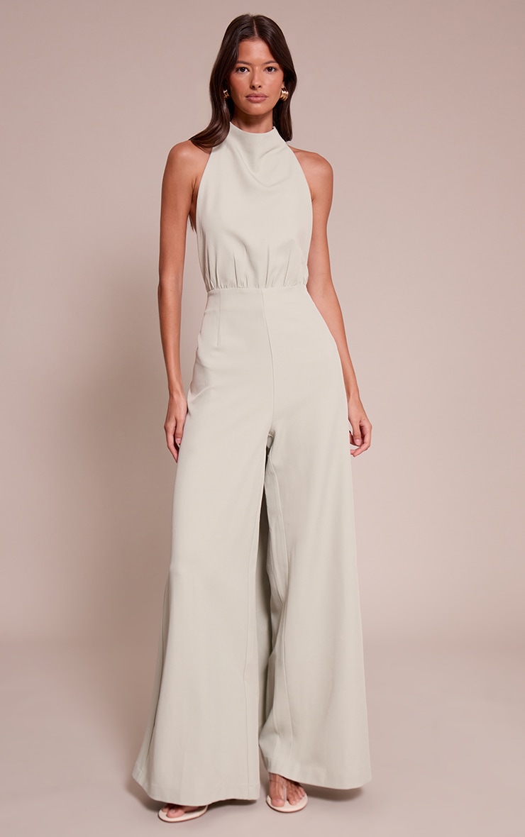 Mint Woven Halterneck Wrap Detail Wide Leg Jumpsuit image 1