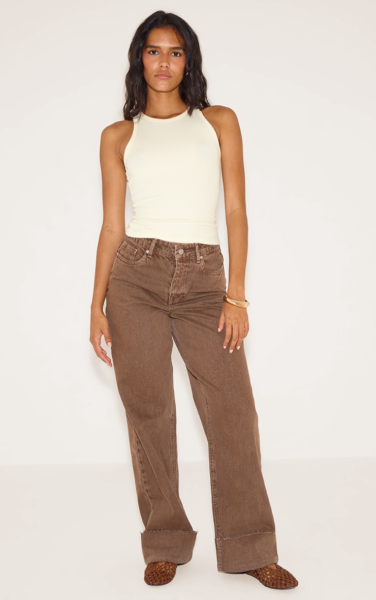 Almond Soft Rib Racer Neck Vest Top image 3