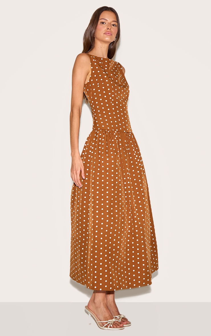 Brown Polka Dot Dropped Waist Midaxi Dress image 3