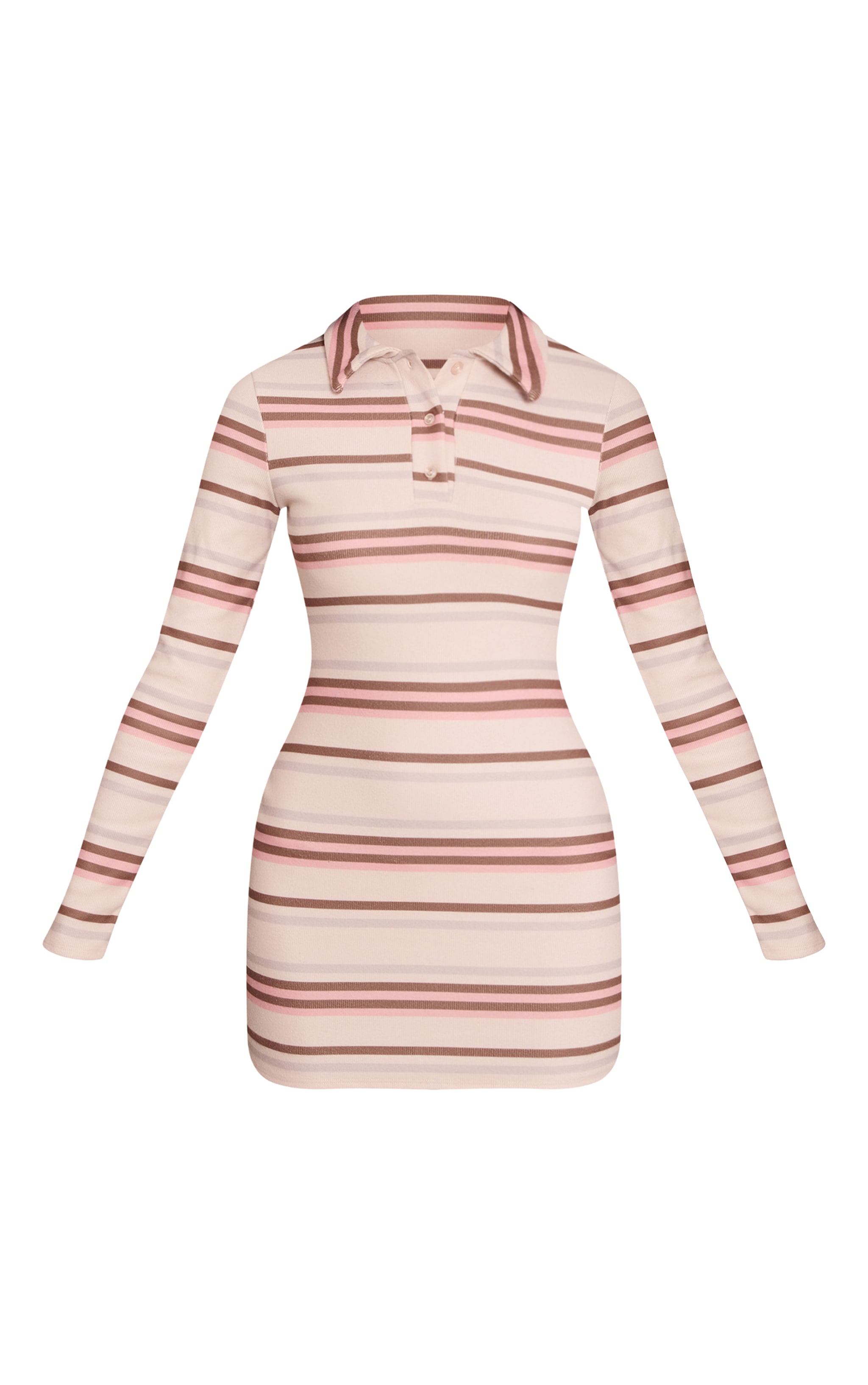 Pink Brushed Rib Striped Collar Detail Dress image 5