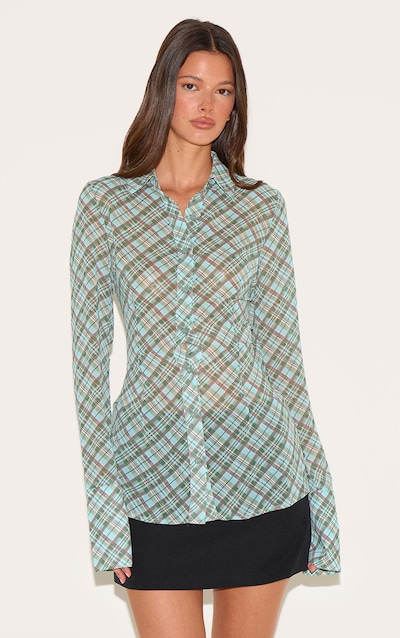 Green Check Sheer Fitted Shirt
