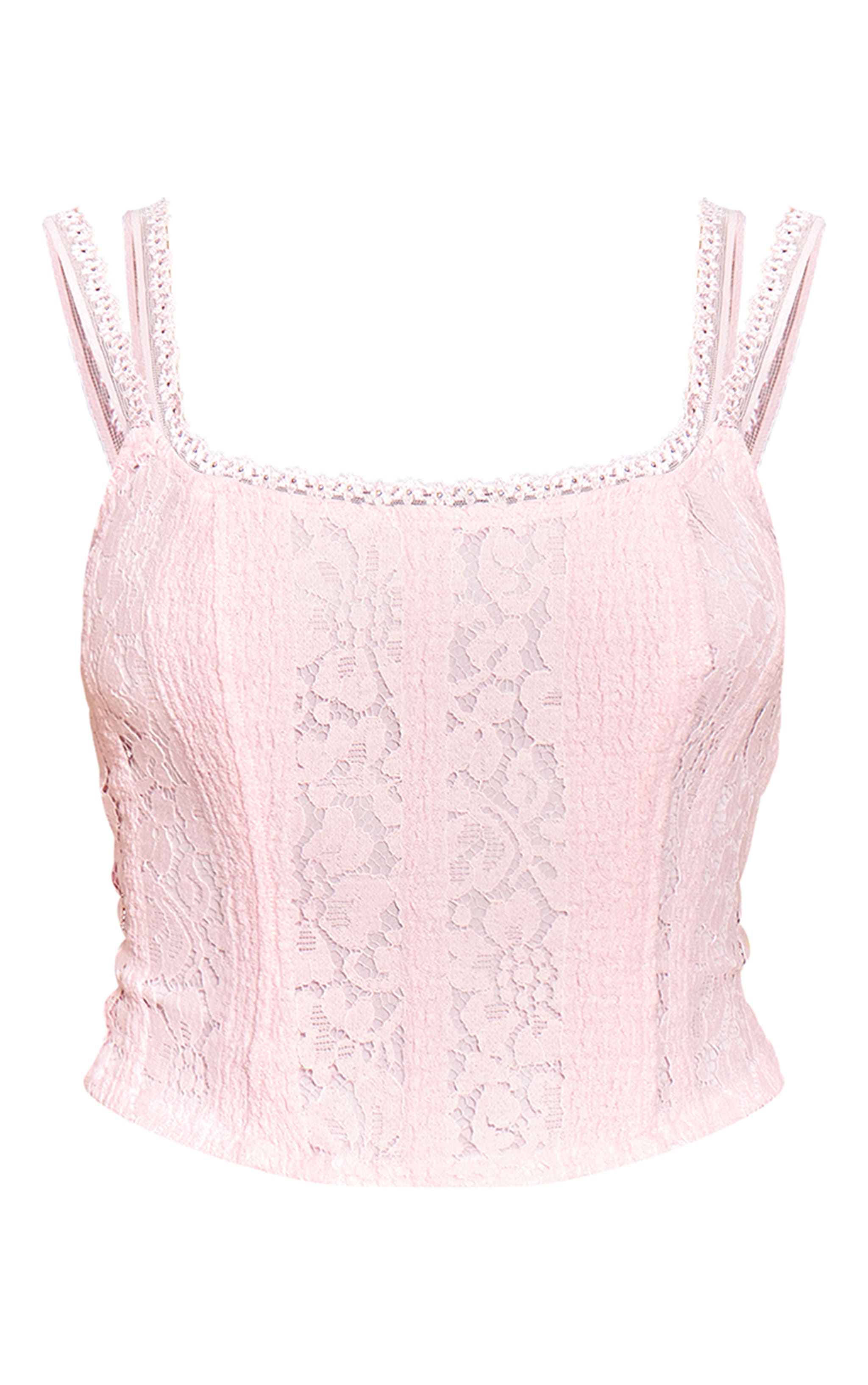 Pale Rose Lace Detail Strappy Cropped Corset Top image 5