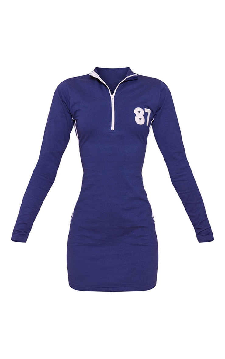 Navy Varsity Contrast Half Zip Bodycon Dress image 5