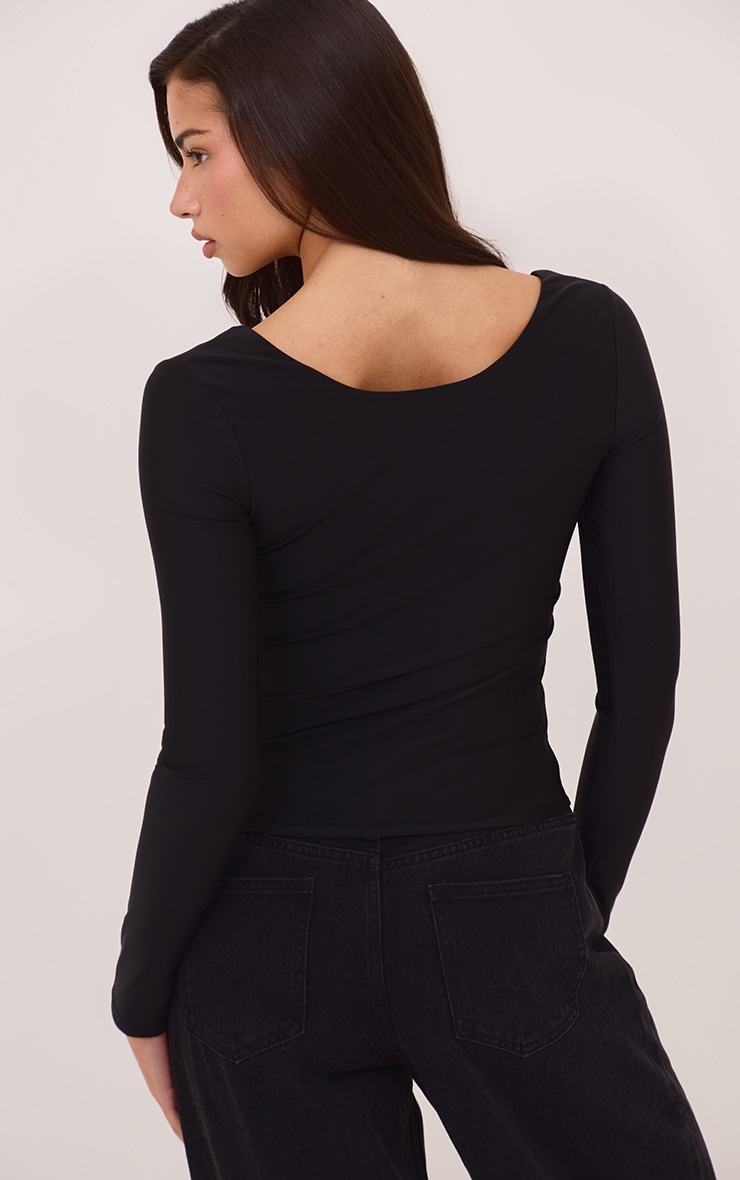 Coal Polyamide Scoop Neck Long Sleeve Top image 2