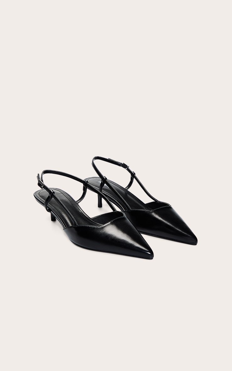 Escarpins en PU noir à talon kitten et bride derrière image 3
