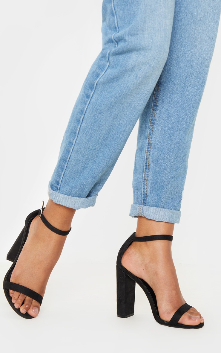 May Black Faux Suede Block Heeled Sandals
