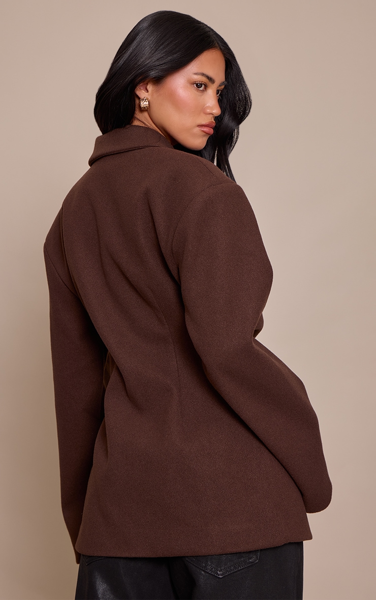 Chocolate Wool Look Cinched Blazer image 2