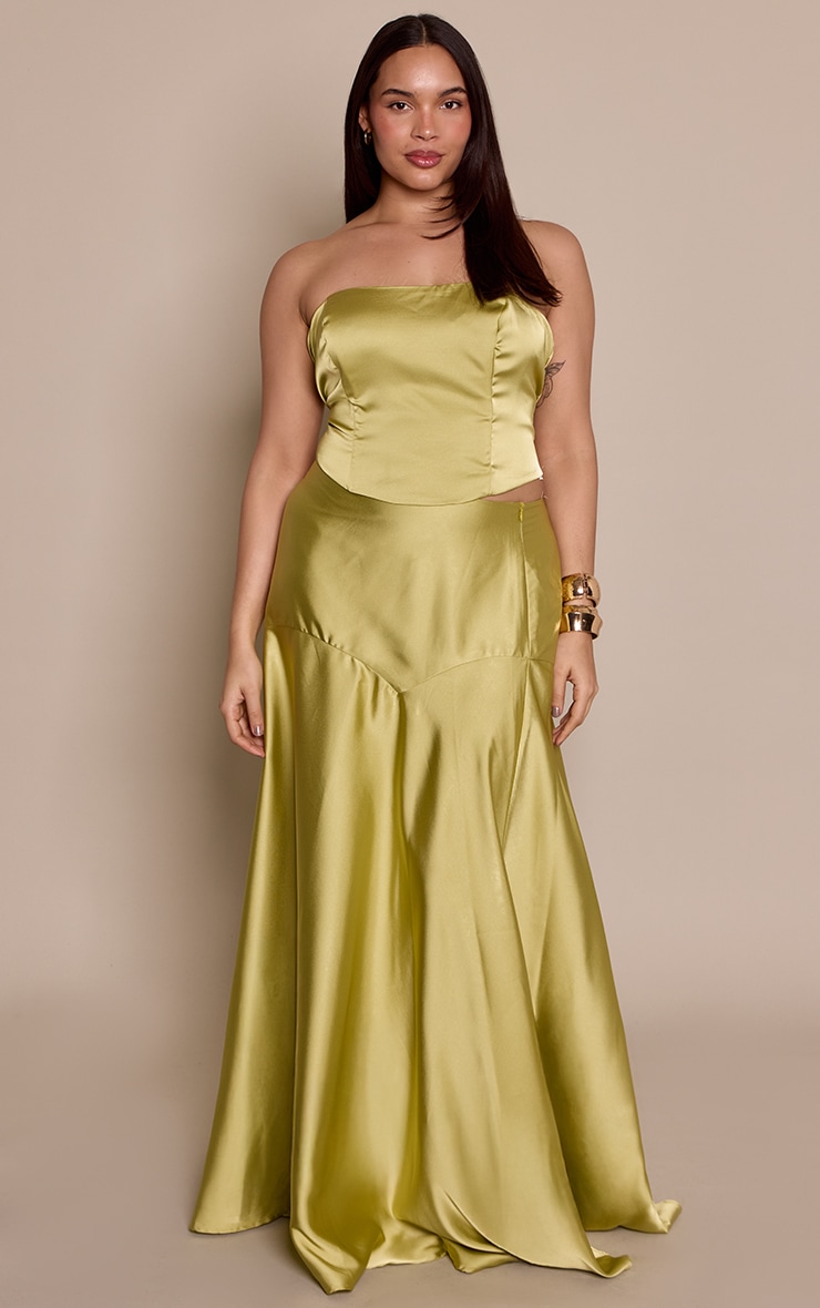 Plus Apple Green Satin Fishtail Maxi Skirt