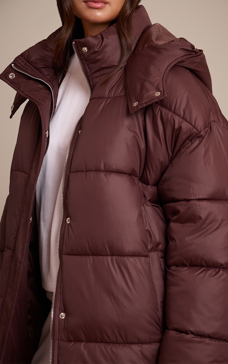 Chocolate Brown Oversized Hooded Puffer Jacket image 4