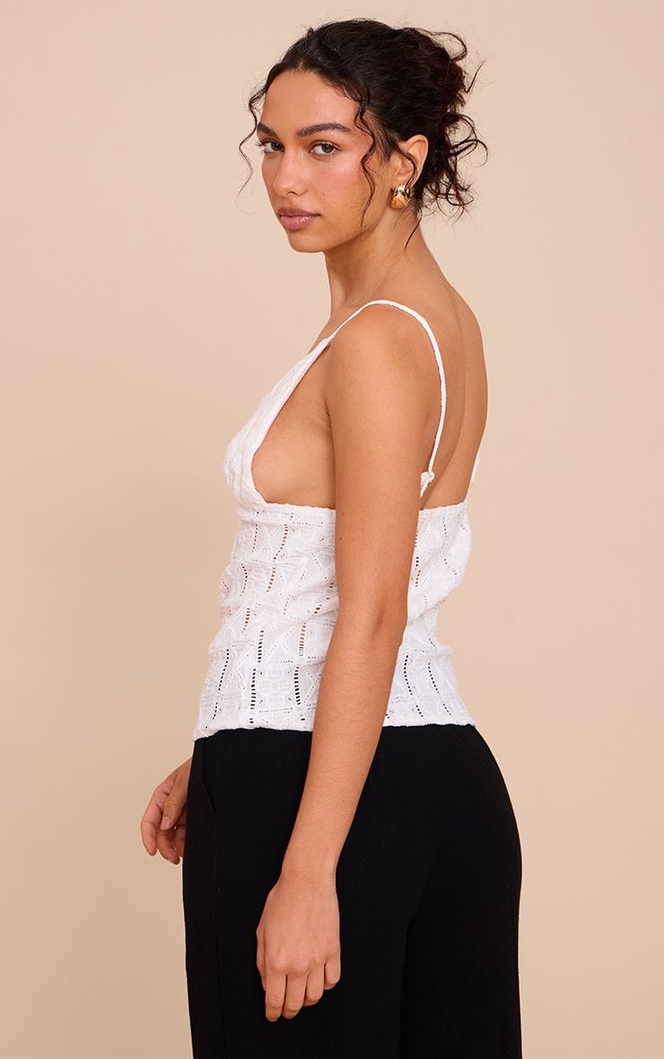 White Crochet Textured Cami Top image 2