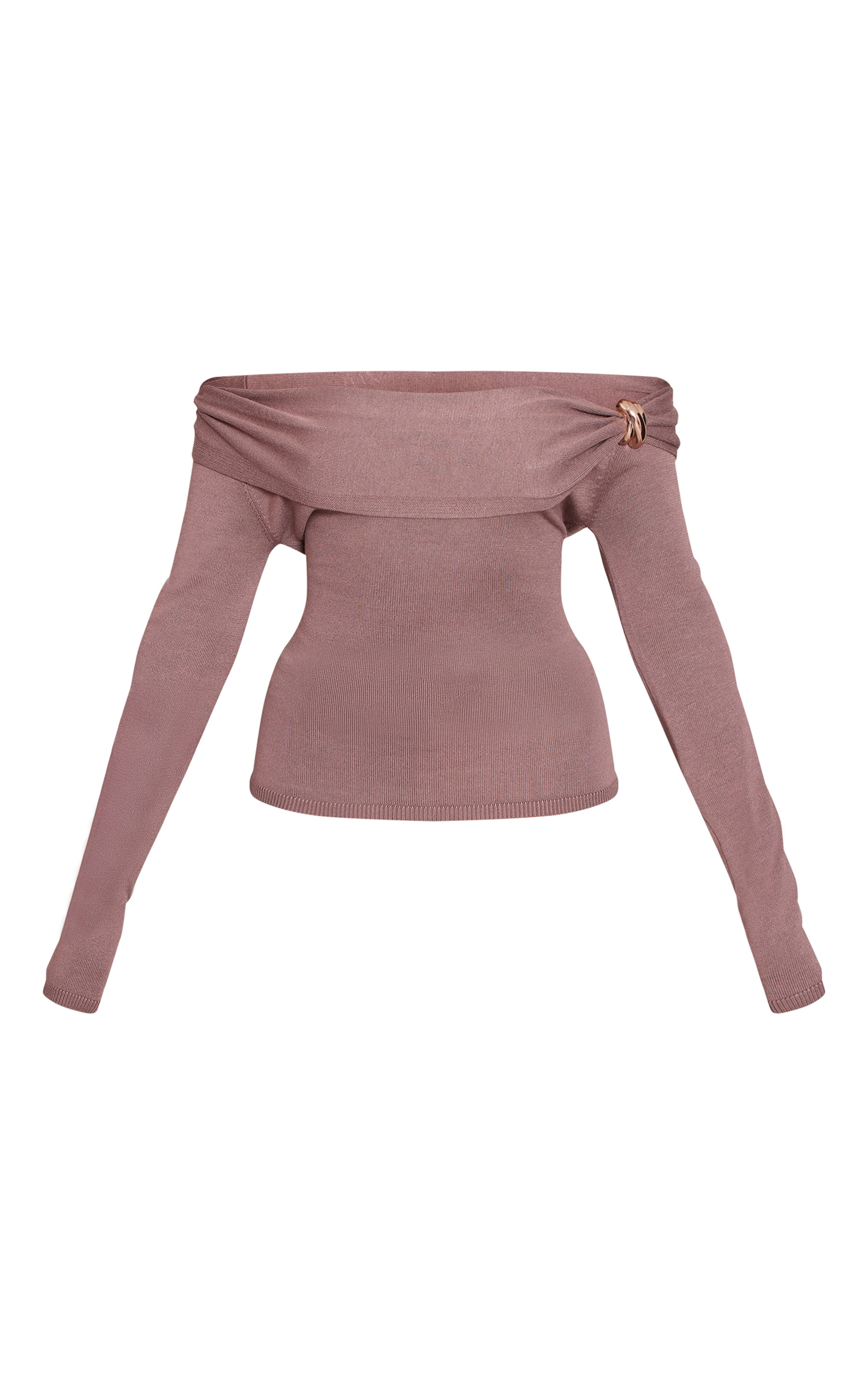 Mocha Long Sleeve Twist Shoulder Detail Knitted Top image 5