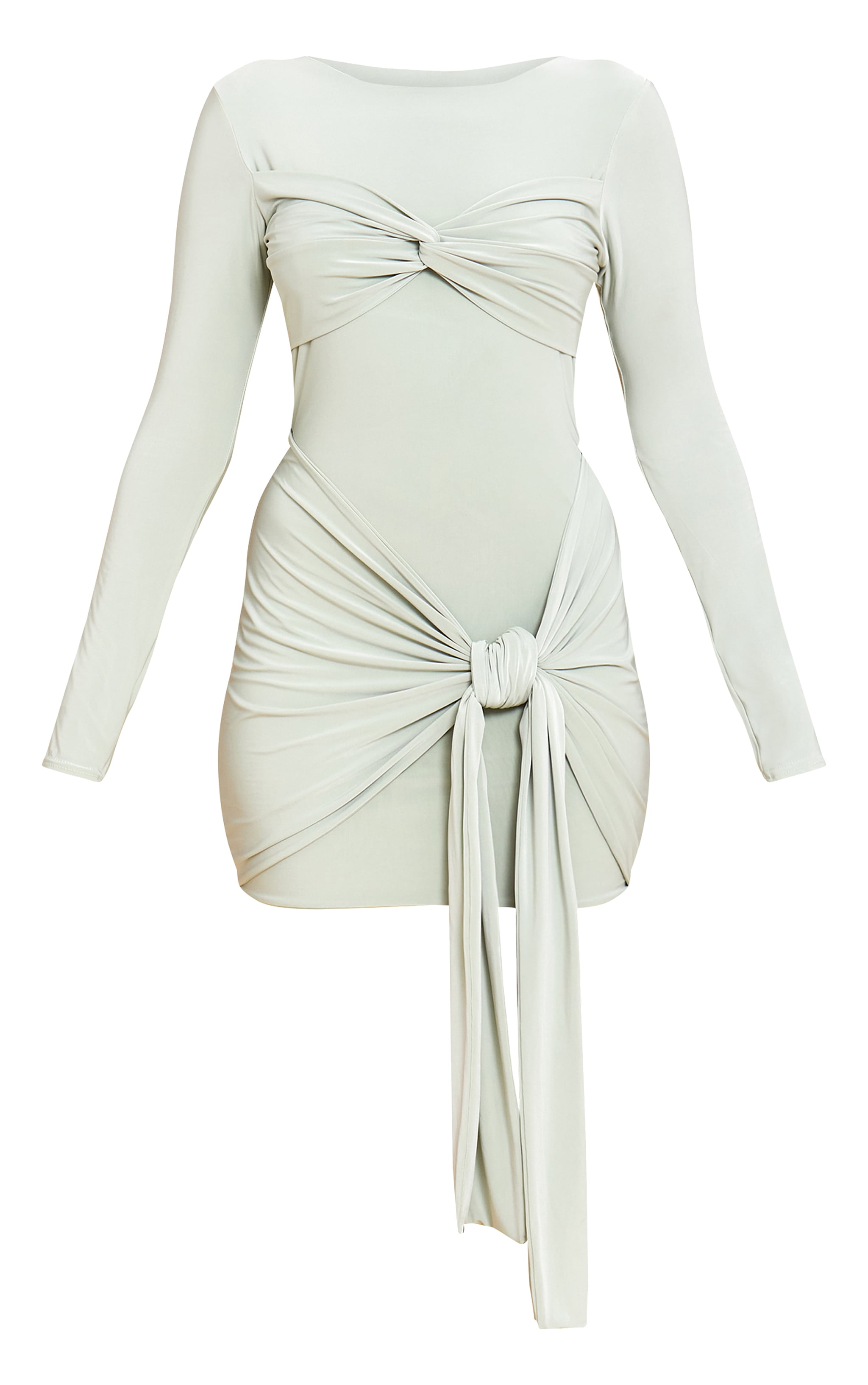 Sage Slinky Long Sleeve Wrap Twist Detail Mini Dress image 5