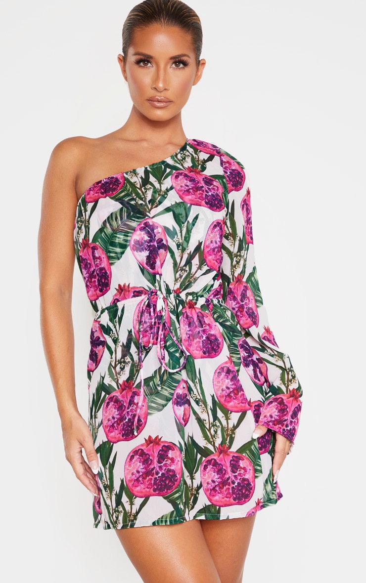 Robe de plage imprimée grenades à cordons taille ajustable