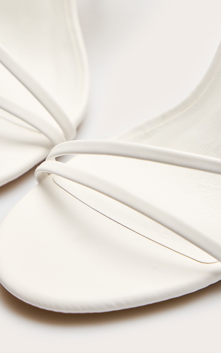 White Pu Round Toe Asymmetric High Stiletto Heeled Sandals image 5